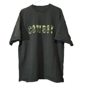 Mens Black COWBOY 100% Cotton Heavy T-Shirt L Distressed Graphic Tee Western‎